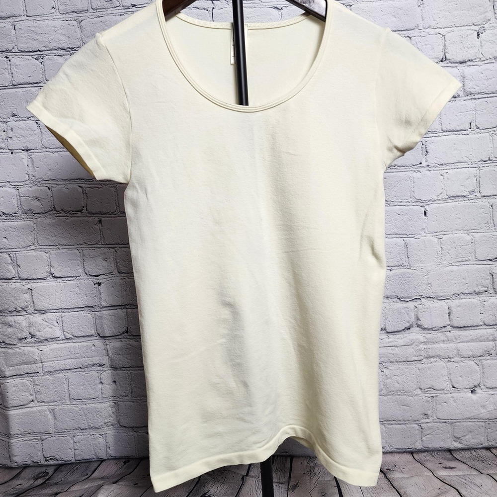 Banana Republic Off White Stretchy Scoop Neck T-Shirt Small Y2K HOL 05 366874